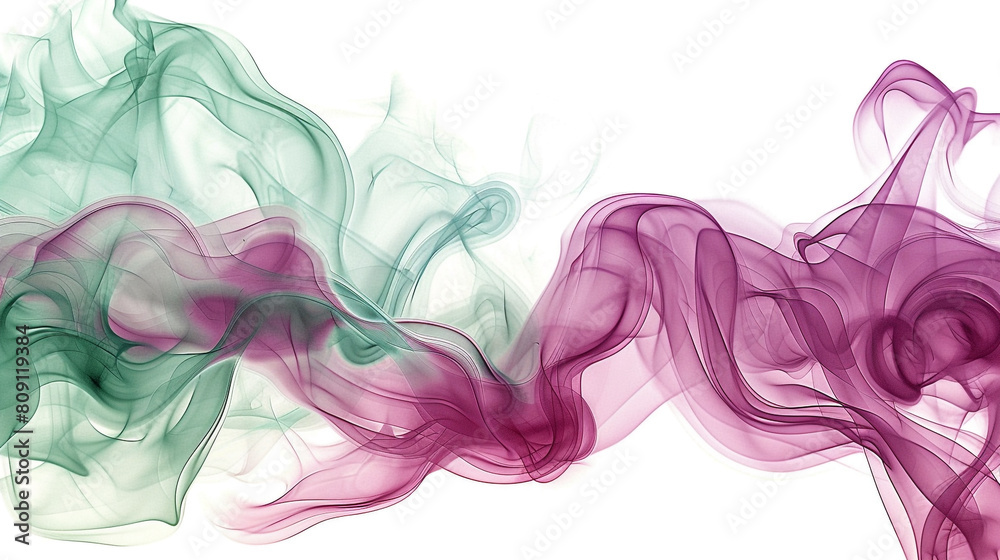 Deep smokey magenta and soft green waves, offering a bold floral feel on a solid white background.