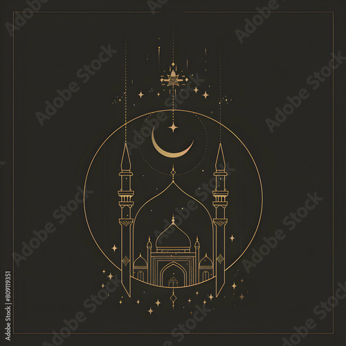 Eid al adha islamic line art ,logo t-shirt poster design.Eid al adha, eid al fitr concept illustration background,Generative Ai