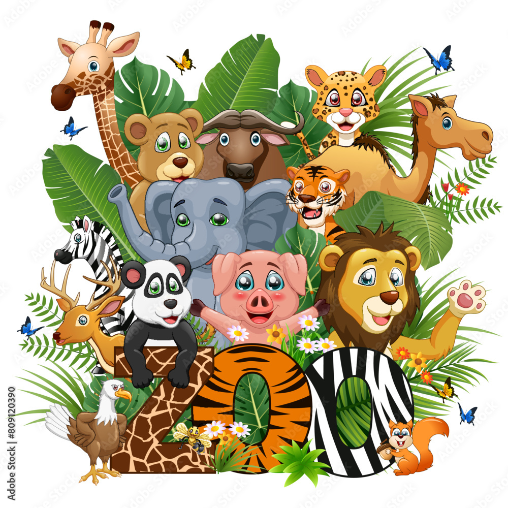 Naklejka premium Animals in the jungle on a white background. Vector illustration.