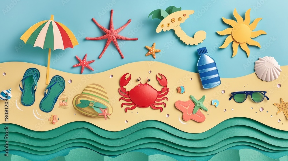 Naklejka premium summer beach set illustration background.