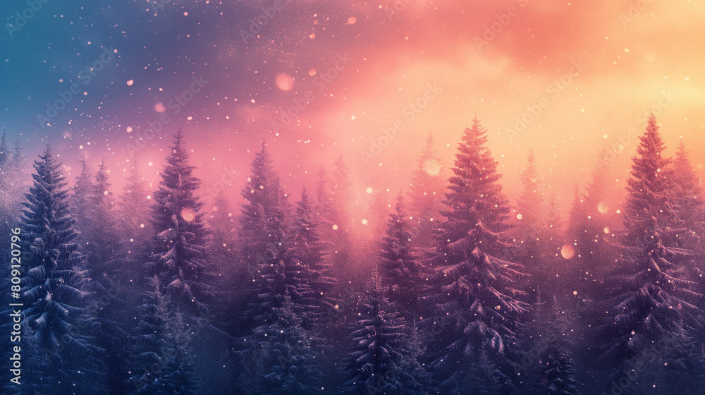 A snowy forest with pink and blue trees A snowy forest with pink and blue trees