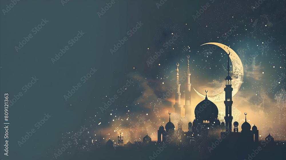 Eid al adha islamic poster, Background design.Eid al adha, eid al fitr concept illustration background,Generative Ai
