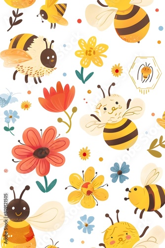 Delightful Bee Themed Digital Sticker Collection Featuring Charming of Pollinating Insects Engaged in Diverse Activities