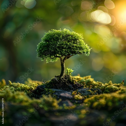 Tiny Thriving Tree on Verdant Moss Showcasing Nature s Environmental Resilience