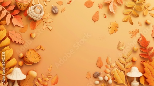 Vintage Floral Autumn Leaves Frame Illustration