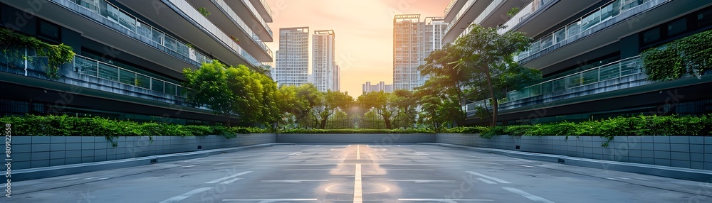 Innovative Urban Parking Garages with Green Roofs Overlooking Vibrant City Skyline at Sunrise Innovative Urban Parking Garages with Green Roofs Overlooking Vibrant City Skyline at Sunrise