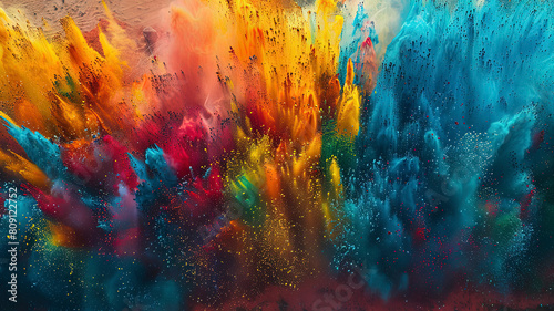 close up of a color festival scene in india, face with colors, colored background photo