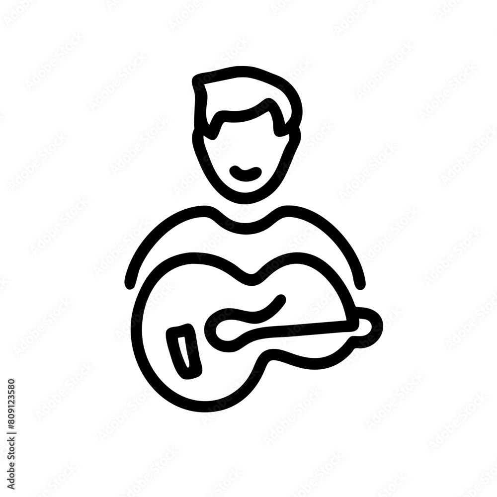 Vector Illustration: Smiling Man Holding Guitar in Black and White - Isolated on Transparent Background, Perfect for Design Projects and Graphic Elements Vector Illustration: Smiling Man Holding Guitar in Black and White - Isolated on Transparent Background, Perfect for Design Projects and Graphic Elements