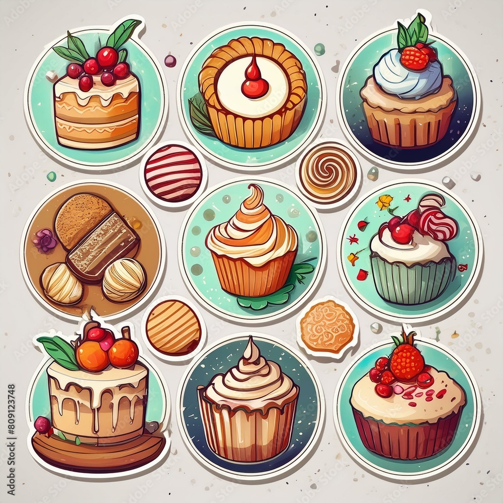 Circular Cakes and Sweets Stickers Circular Cakes and Sweets Stickers