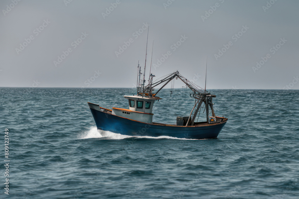 Old fishing boat sailing along the bay