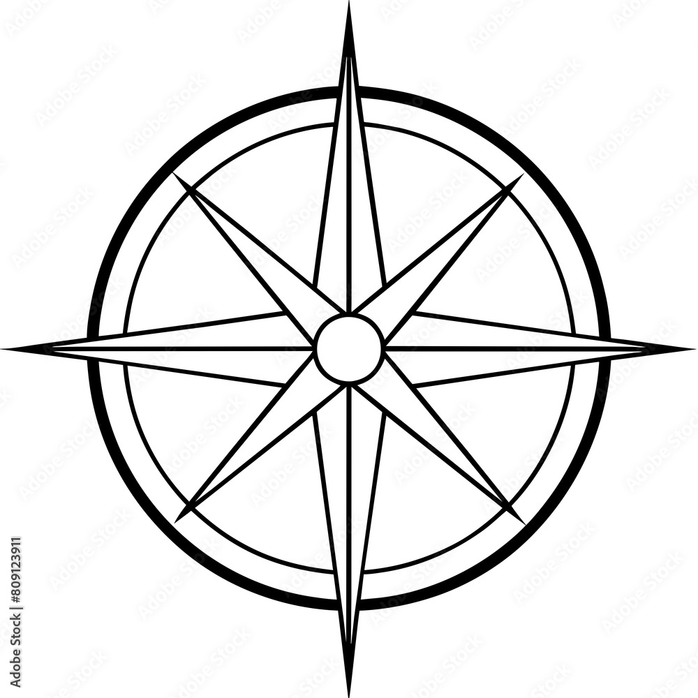 Vector Black and White Compass Rose Icon on White Background for Navigation or Directions, Symbolizing Accurate Orientation and Wayfinding Vector Black and White Compass Rose Icon on White Background for Navigation or Directions, Symbolizing Accurate Orientation and Wayfinding