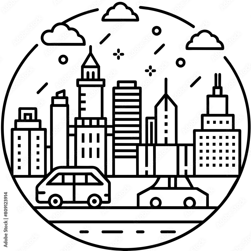 Detailed Vector Illustration of a Bustling Cityscape, Encompassing Skyscrapers, People, and Vehicles. Flat Design. Ideal for Urban Development Presentations, Travel Brochures, or Futuristic Artworks.