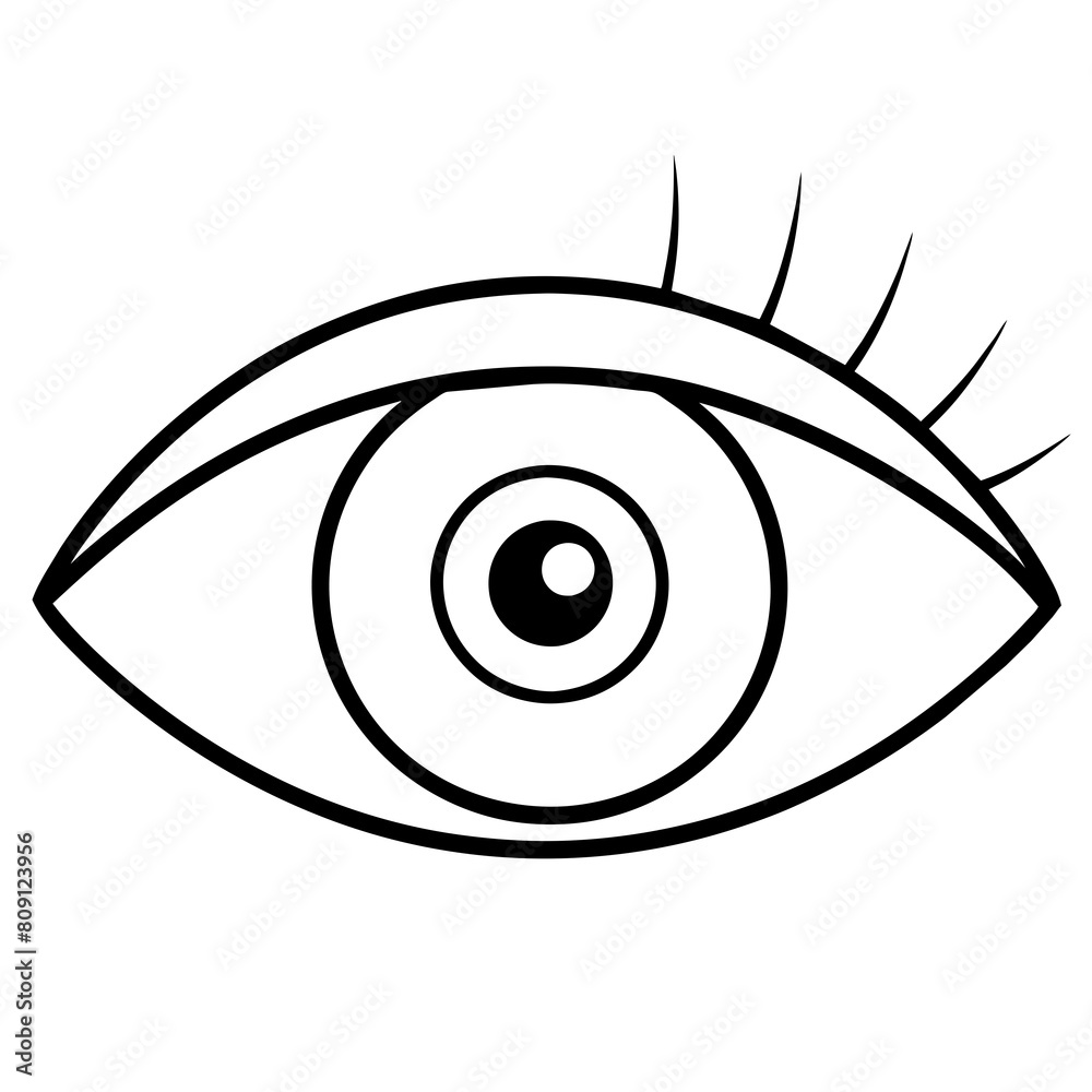 Vector Black and White Eye Icon on White Background for Visibility or Surveillance, Signifying Observation and Monitoring in Digital Environments Vector Black and White Eye Icon on White Background for Visibility or Surveillance, Signifying Observation and Monitoring in Digital Environments