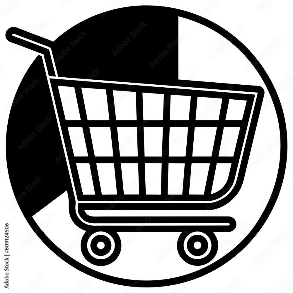 Vector Black and White Shopping Cart Icon on White Background ...