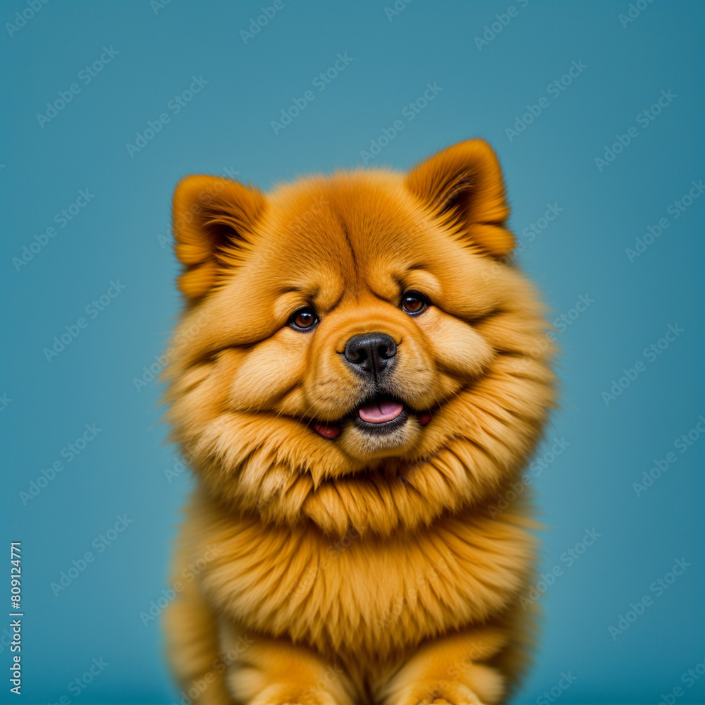 Chow Chow dog sitting on blue background. Chow Chow dog sitting on blue background.