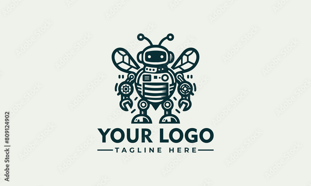 bee robot character vector logo droid mascout vector illustration Bee robot mascot cartoon logo template vector