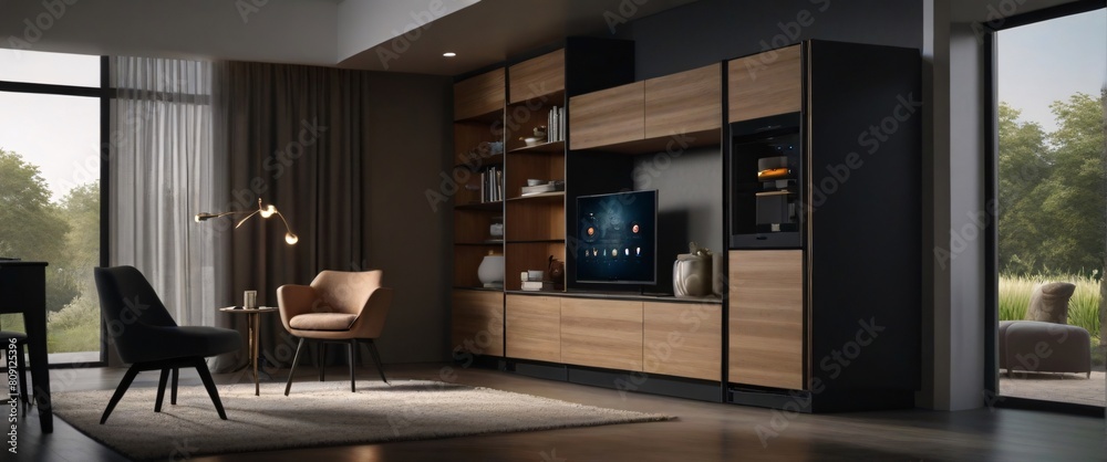 Showcase the power of the Internet of Things with a visually stunning image of a smart home filled with various connected devices and appliances AI, such as smart refrigerators, coffee makers Showcase the power of the Internet of Things with a visually stunning image of a smart home filled with various connected devices and appliances AI, such as smart refrigerators, coffee makers