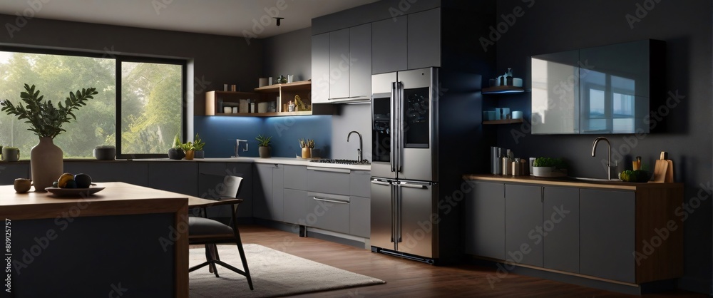 Showcase the power of the Internet of Things with a visually stunning image of a smart home filled with various connected devices and appliances AI, such as smart refrigerators, coffee makers Showcase the power of the Internet of Things with a visually stunning image of a smart home filled with various connected devices and appliances AI, such as smart refrigerators, coffee makers