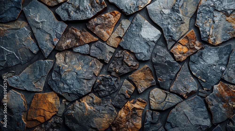 Dynamic abstract background of broken stones with scattered fragments