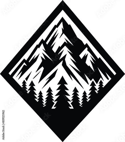 Mountain Peak Summit logo design. Outdoor hiking adventure icon vector illustration.