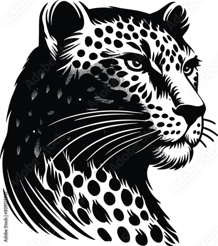 leopard head design on a white background, in the style of a tattoo-inspired illustration