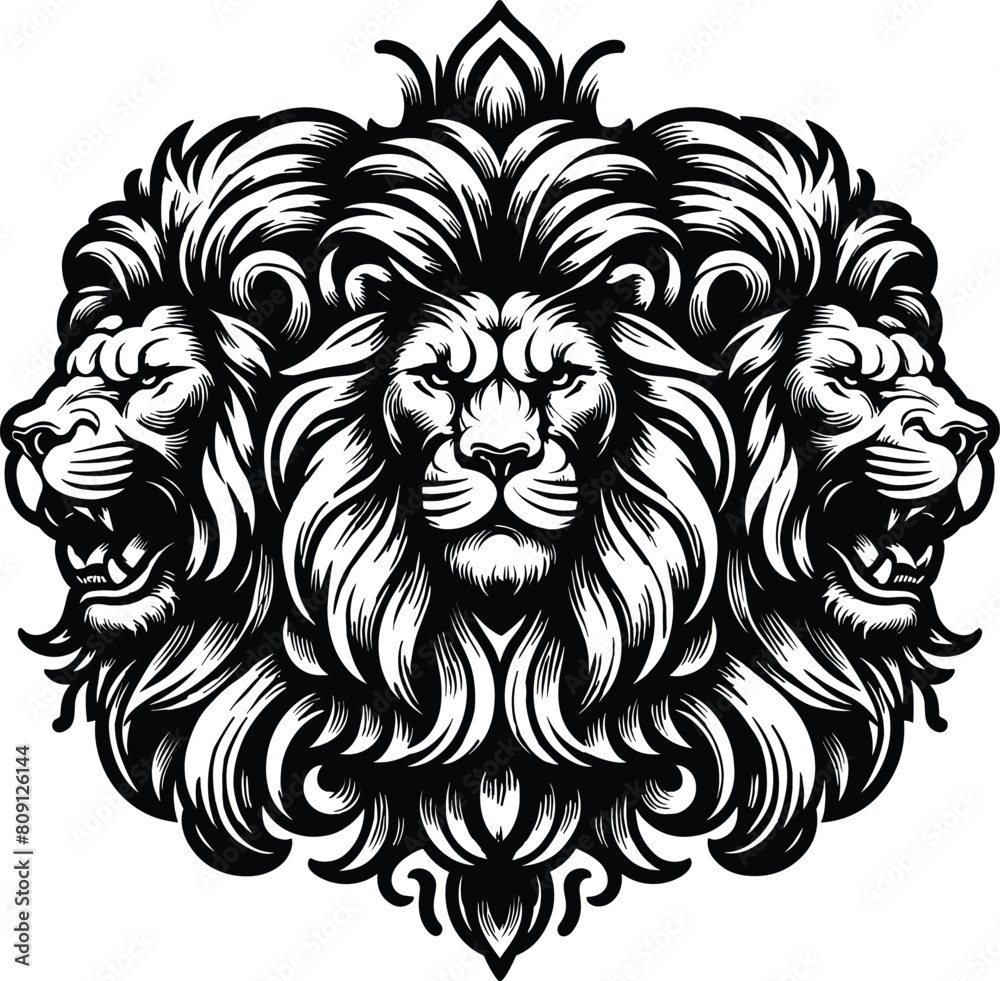 Trio Lion head. Premium Design Collection. Vector Illustration.