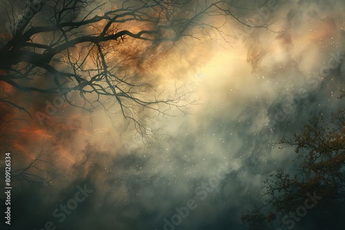 Dreamlike tendrils of mist weave through a landscape of stardust.