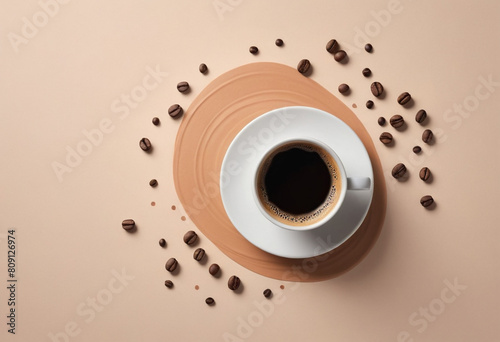 Coffee flat lay, minimal abstract background in light colors. high quality.
