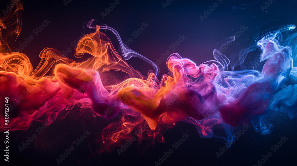 Obraz premium A colorful smoke trail with red, orange, and blue colors