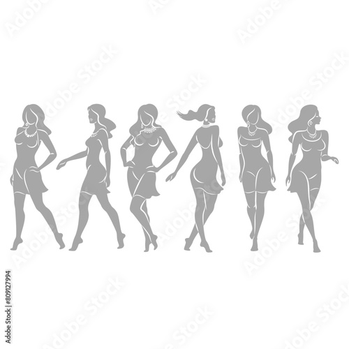 Collection. Silhouette of a woman in style. The girl is slim and beautiful. Lady suitable for decor  posters  stickers  logo. Vector illustration set