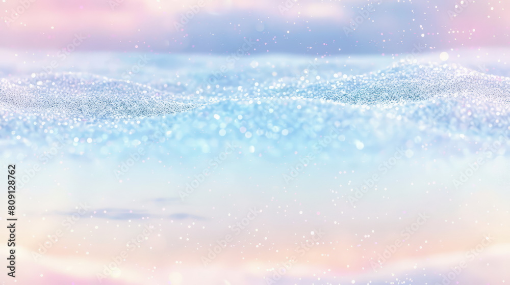 Seamless pattern. Dreamy pastel landscape with sparkling particles, perfect for calming backgrounds or serene visuals.