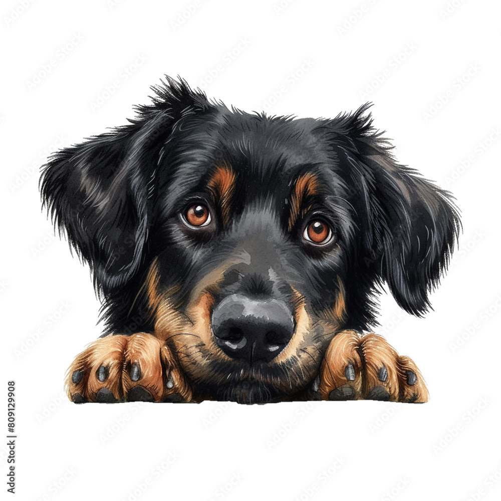 hovawart watercolor art peeking dog portrait clipart