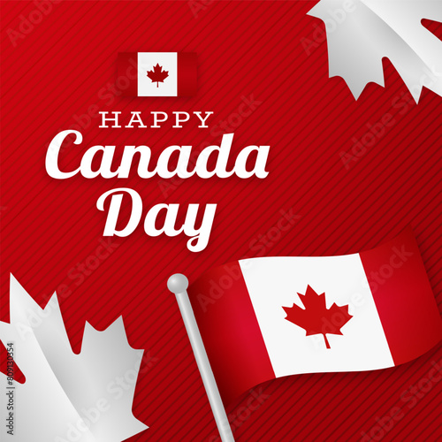 Vector Happy Canada Day 1 July with maple leaves and canada flag