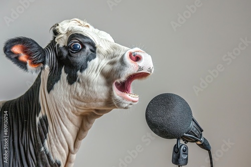 farm animals, cow singing with microphone