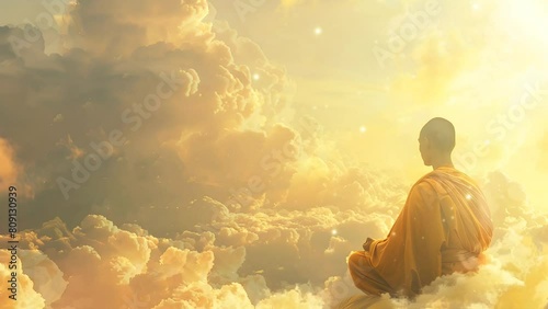 monk is meditating on the clouds,Buddhist background photo