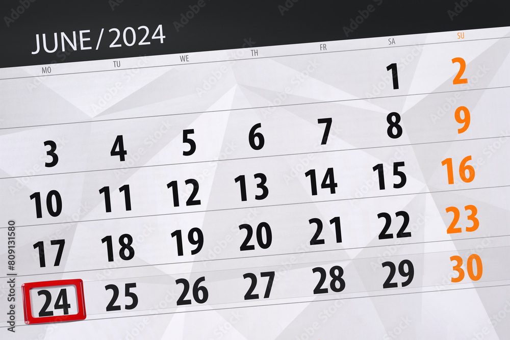 Calendar 2024, deadline, day, month, page, organizer, date, June, monday, number 24 Calendar 2024, deadline, day, month, page, organizer, date, June, monday, number 24