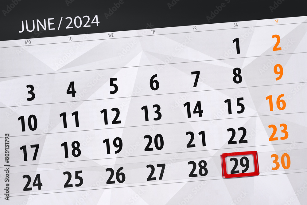 Calendar 2024, deadline, day, month, page, organizer, date, June, saturday, number 29 Calendar 2024, deadline, day, month, page, organizer, date, June, saturday, number 29