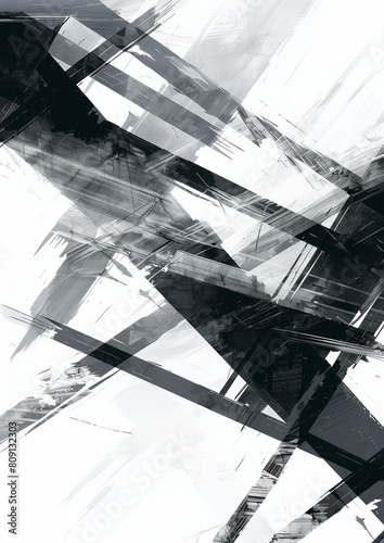 Modern Abstract Art in Black and Light Grey with Oblique Elements