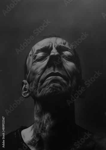 Photorealistic Charcoal Portrait of Solitary Figure