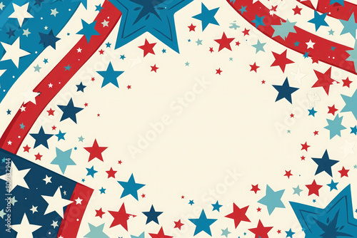 A close-up of red, white, and blue star border, stars and stripes, patriotic Americana, vibrant colors, white stars in background, medium detail, flat background, unique design.





