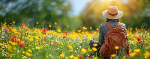 Woman enjoying a field of wildflowers © gearstd
