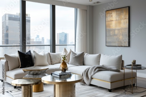 Penthouse Living Room with Plush Furniture and Skyline View © Bernardo