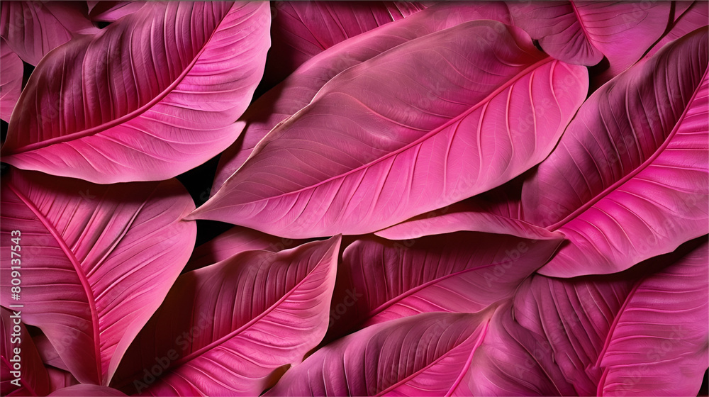Pink tropical leaves for wall texture. Mother’s Day floral pattern