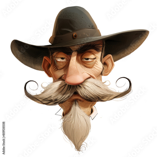 Cartoon Old Man with Hat and Long Mustache photo