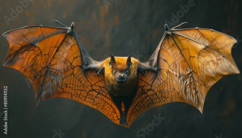 Bat Flying Through the Air With Wings Spread