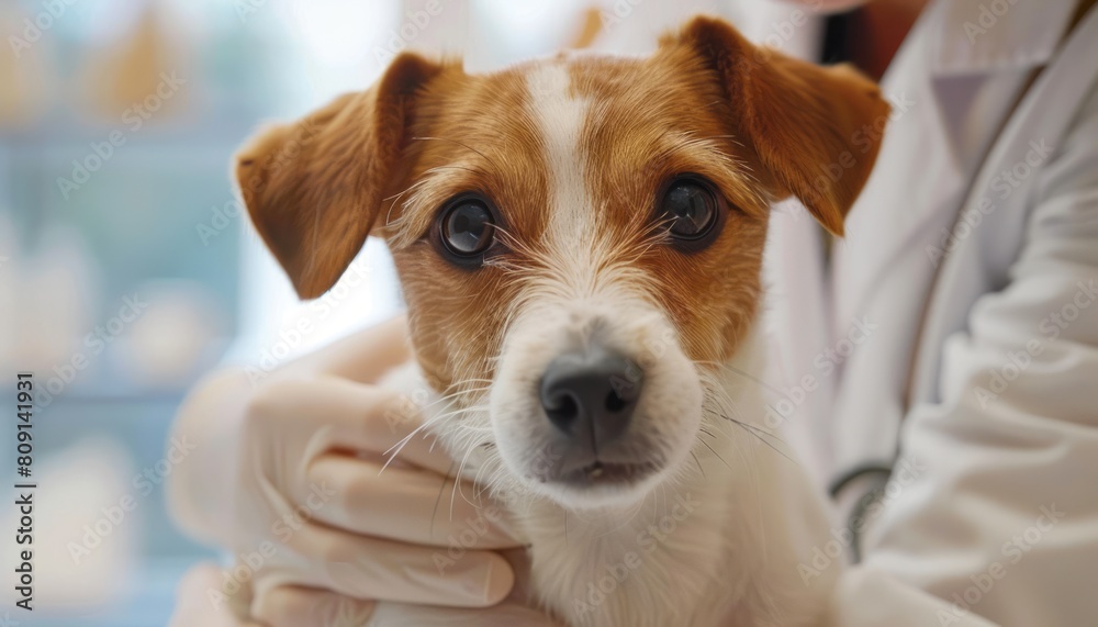 Brown and White Dog Being Examined by a Vet Brown and White Dog Being Examined by a Vet