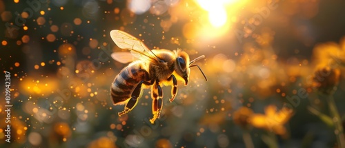 Bee flying towards a beehive photo
