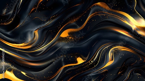 Abstract luxury swirling black gold background. Gold waves abstract background texture. Print, painting, design, fashion..