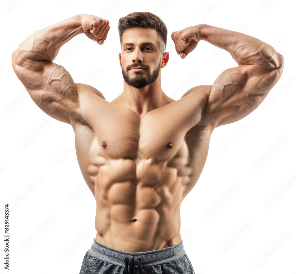 PNG Exercise teacher showing off his big muscles torso adult white background PNG Exercise teacher showing off his big muscles torso adult white background