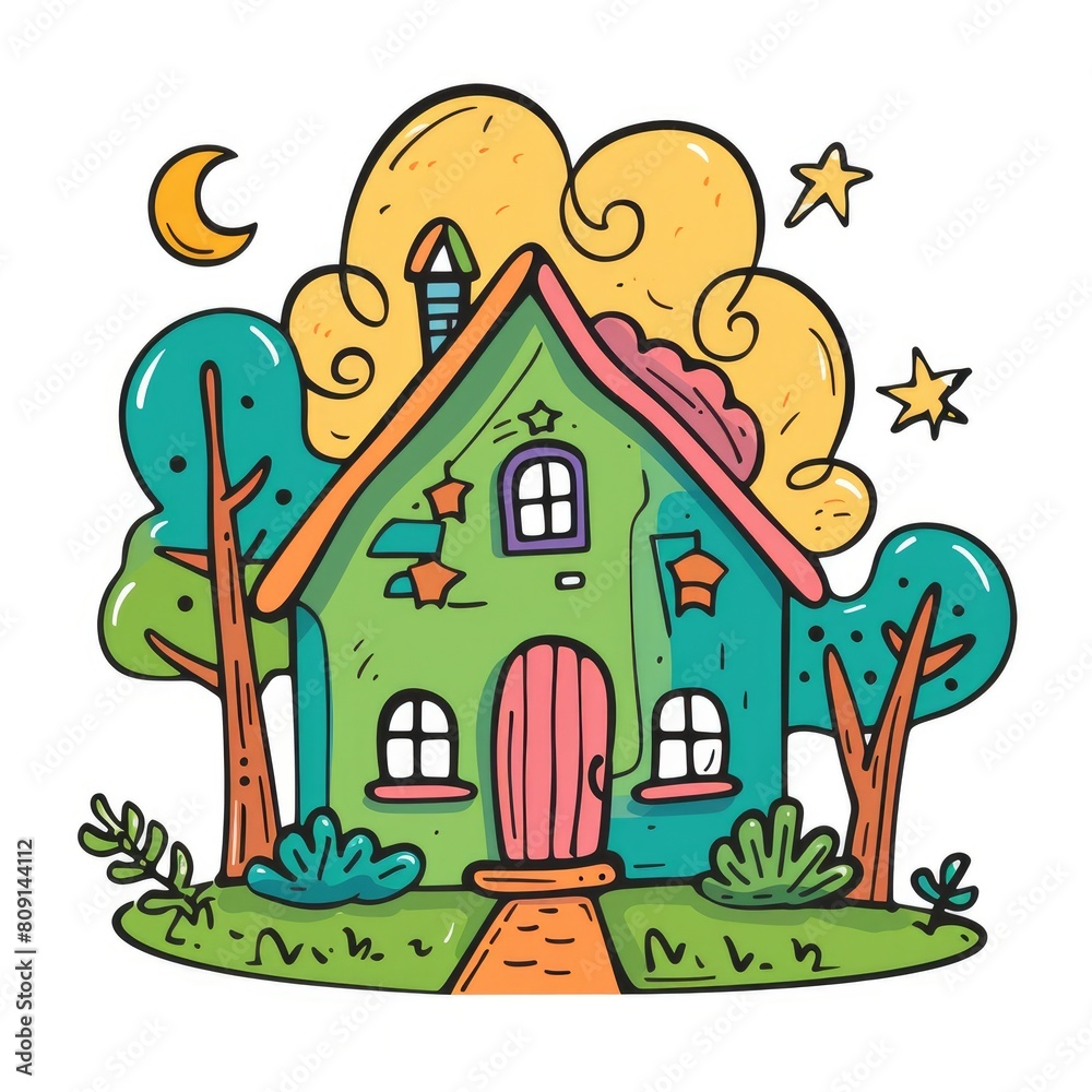 Fototapeta premium Fantasy House Illustration: Colorful and Charming Design